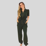 Women's Polo Neck Puff Sleeve Jumpsuit