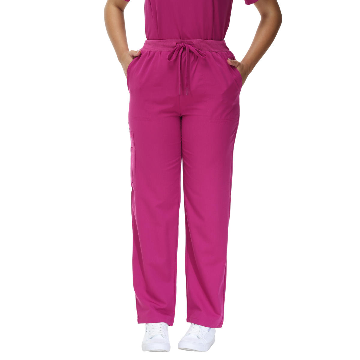 Beata Six-Pocket Straight Scrub Pants with adjustable drawcord and vibrant design.