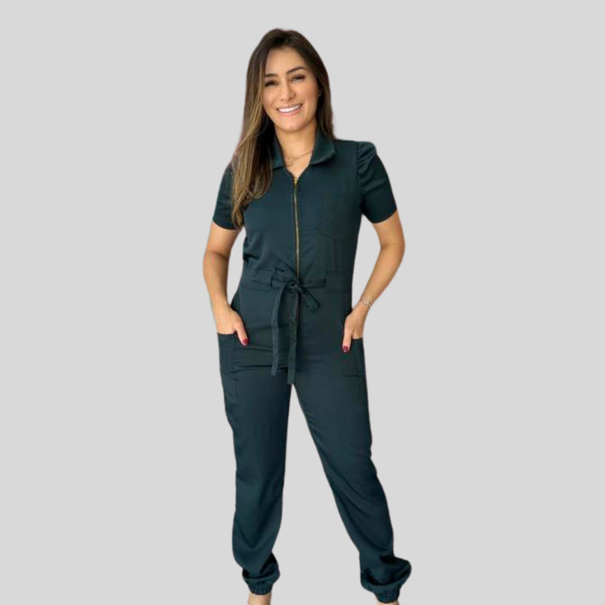 Women's Polo Neck Puff Sleeve Jumpsuit