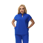 Angela Mandarin Collar Scrub Top with expansive fit and stylish design.