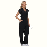 Women's Wide Leg SCcrub Jumpsuit With Front Tucks