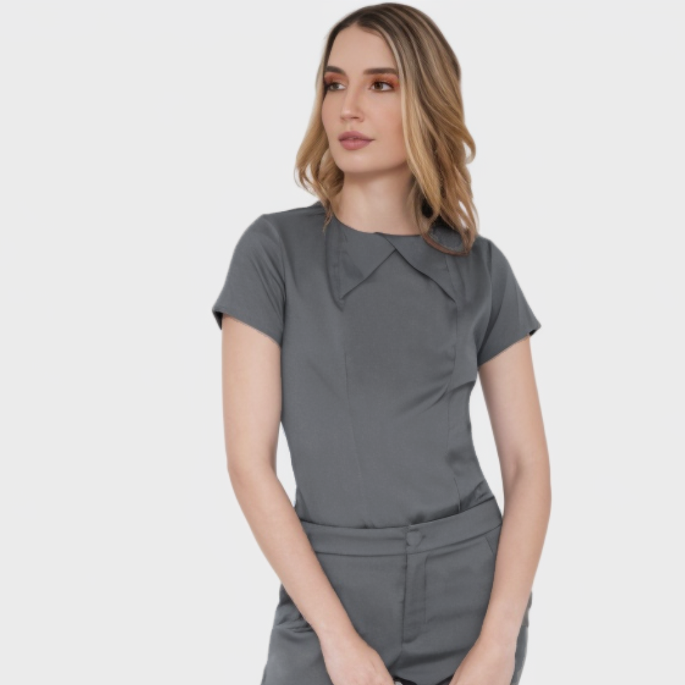 Women's Round Neck Special Chest Fold Scrub Top