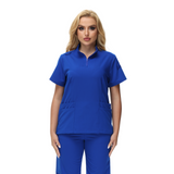 Alison Four-Pocket Scrub Top with mandarin collar and functional design.