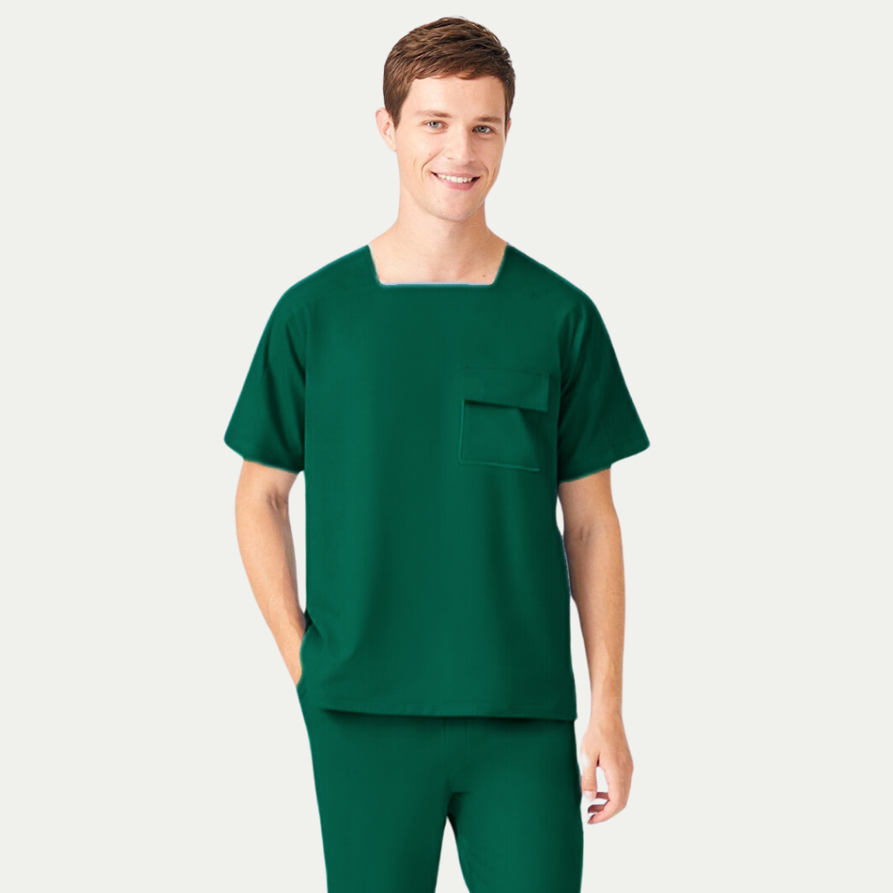 Men's Square Collar Three Pockets Scrub Top