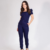 Women's Pleated Hem Elastic Waistband Scrub Pant