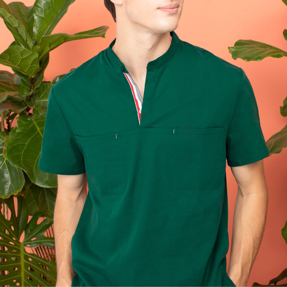 Men's Four Pockets Banded Collar Scrub Top