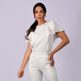 Women's Layered Ruffle Removable Sleeves Rounded Neckline Scrub Top