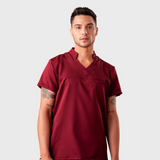 Men's Distinctive V-neck Chest Pocket Scrub Top