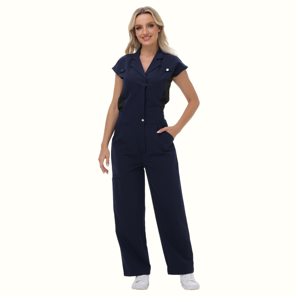 Women's Wide Leg SCcrub Jumpsuit With Front Tucks