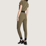 Women's Multiple Pockets Zipper Front Cap Sleeves Jumpsuit