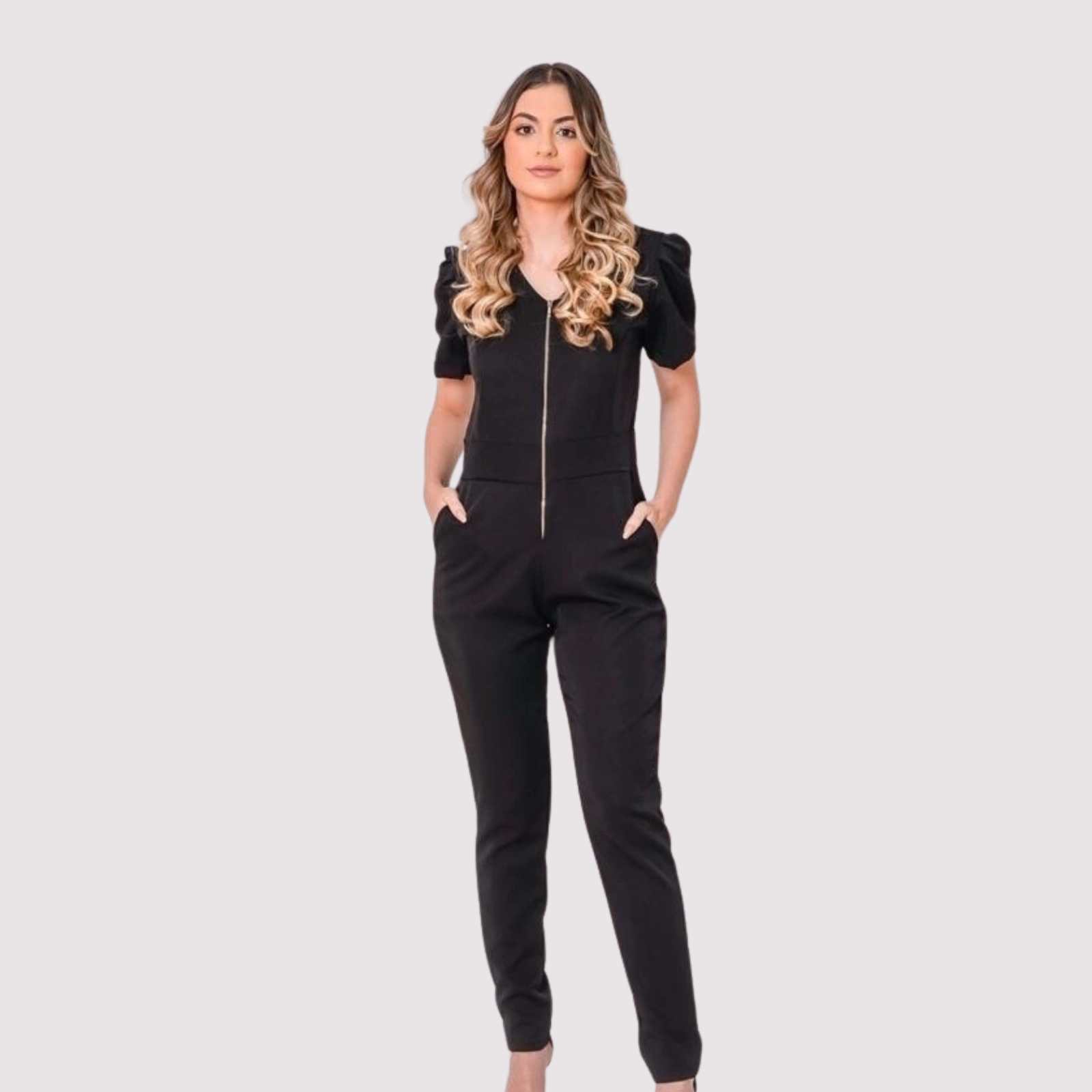 Women's V-neck Puff Sleeve Jumpsuit