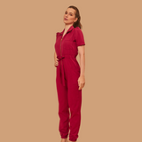 Women's Polo Neck Puff Sleeve Jumpsuit