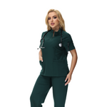 Alison Four-Pocket Scrub Top with mandarin collar and functional design.