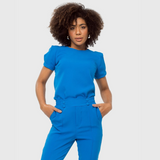 Women's Round-neck Scrub Top With Distinctive Sleeves