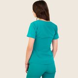 Women's V-neck Front Slanted Wave Design Scrub Top