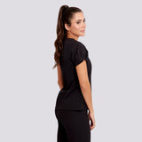 Women's Short Sleeve Crew Neck Zipper Scrub Top