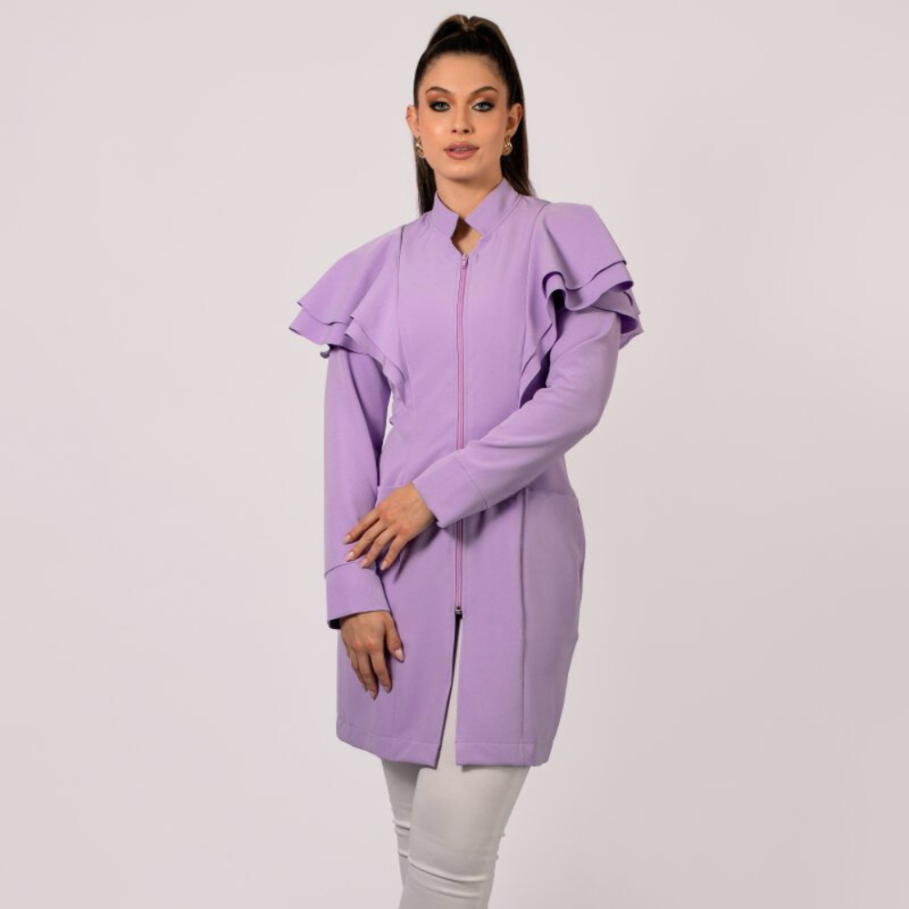 Women's Removable Sleeves Layered Ruffle Details Lab Coat