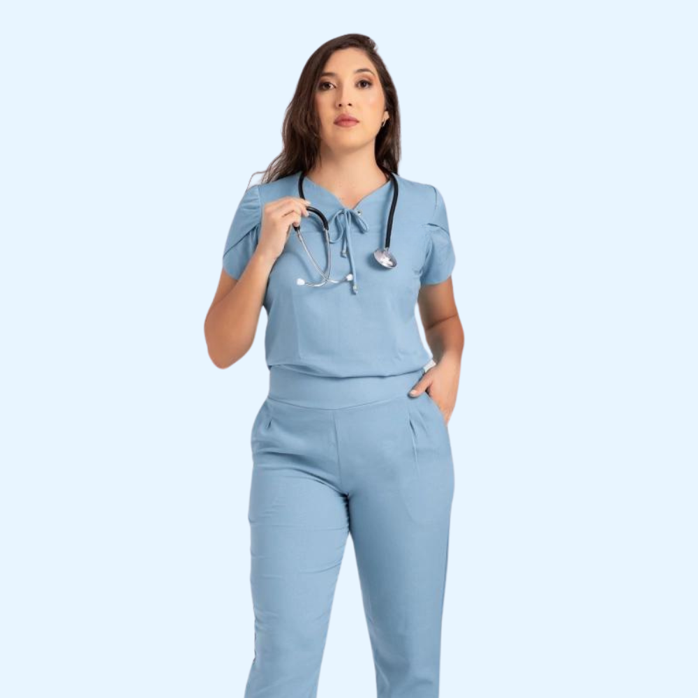 Women's Tulip Sleeves Collar Eyelets and Ties Scrub Top