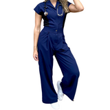 Women's Wide Leg Scrub Jumpsuit With Front Tucks