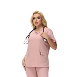 Anne V-neck Four-Pocket Scrub Top featuring a unique cross design and functional pockets.