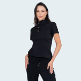 Women's Button Stand Collar Side Zipper Scrub Top