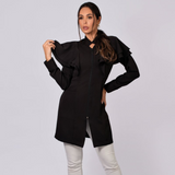 Women's Removable Sleeves Layered Ruffle Details Lab Coat