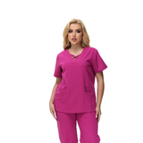 Anne V-neck Four-Pocket Scrub Top featuring a unique cross design and functional pockets.