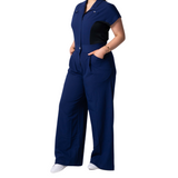 Women's Wide Leg Scrub Jumpsuit With Front Tucks