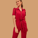 Women's Polo Neck Puff Sleeve Jumpsuit