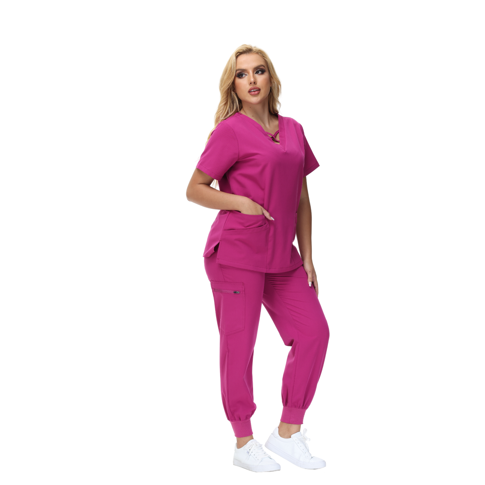 Cleo Scrub Set featuring a classic fit and cross design V-neck, ideal for healthcare professionals.