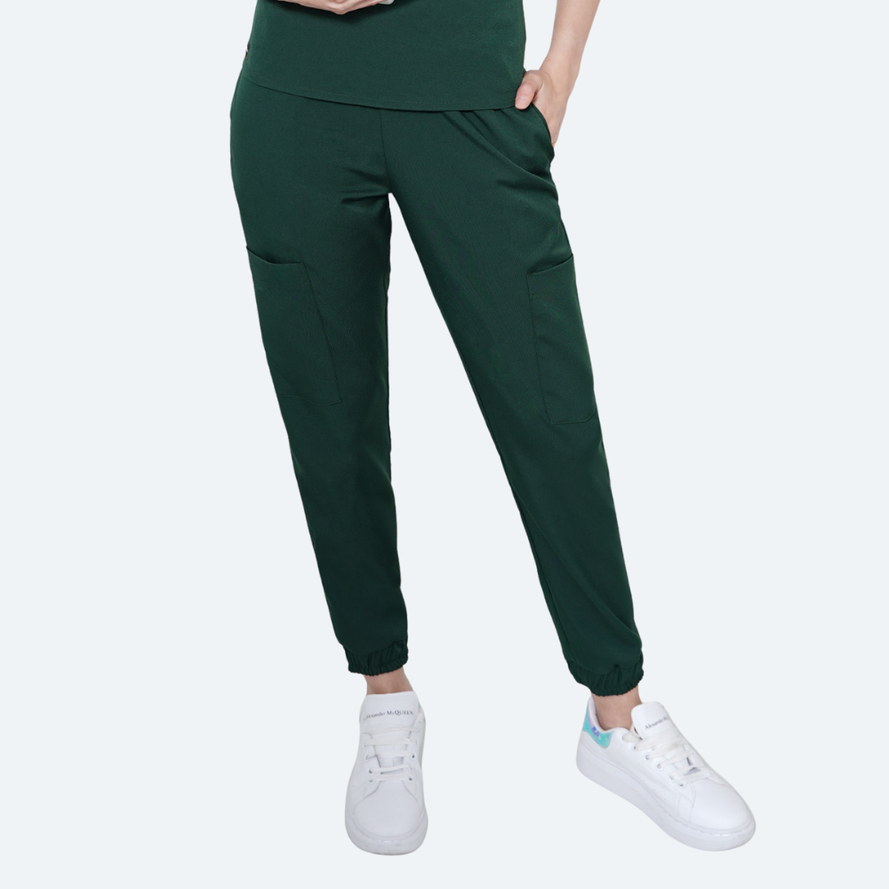 Women's Elastic Waistband Multiple Pockets Scrub Pant