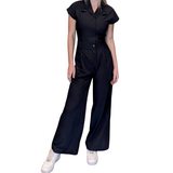 Women's Wide Leg Scrub Jumpsuit With Front Tucks