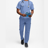 Men's 4-Pocket Short Sleeve Henley Scrub Top