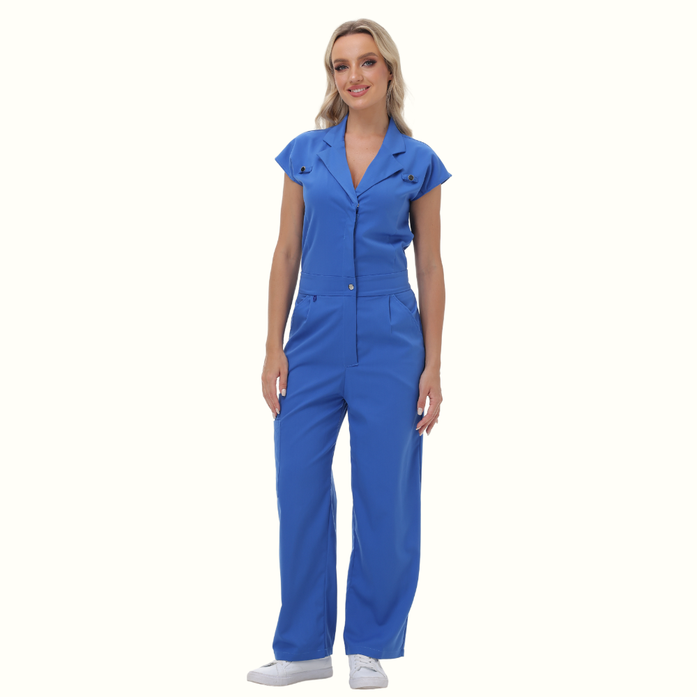 Women's Wide Leg SCcrub Jumpsuit With Front Tucks