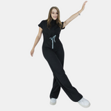 Women's Four Pockets Contrasting Drawstring Flared Cut Jumpsuit