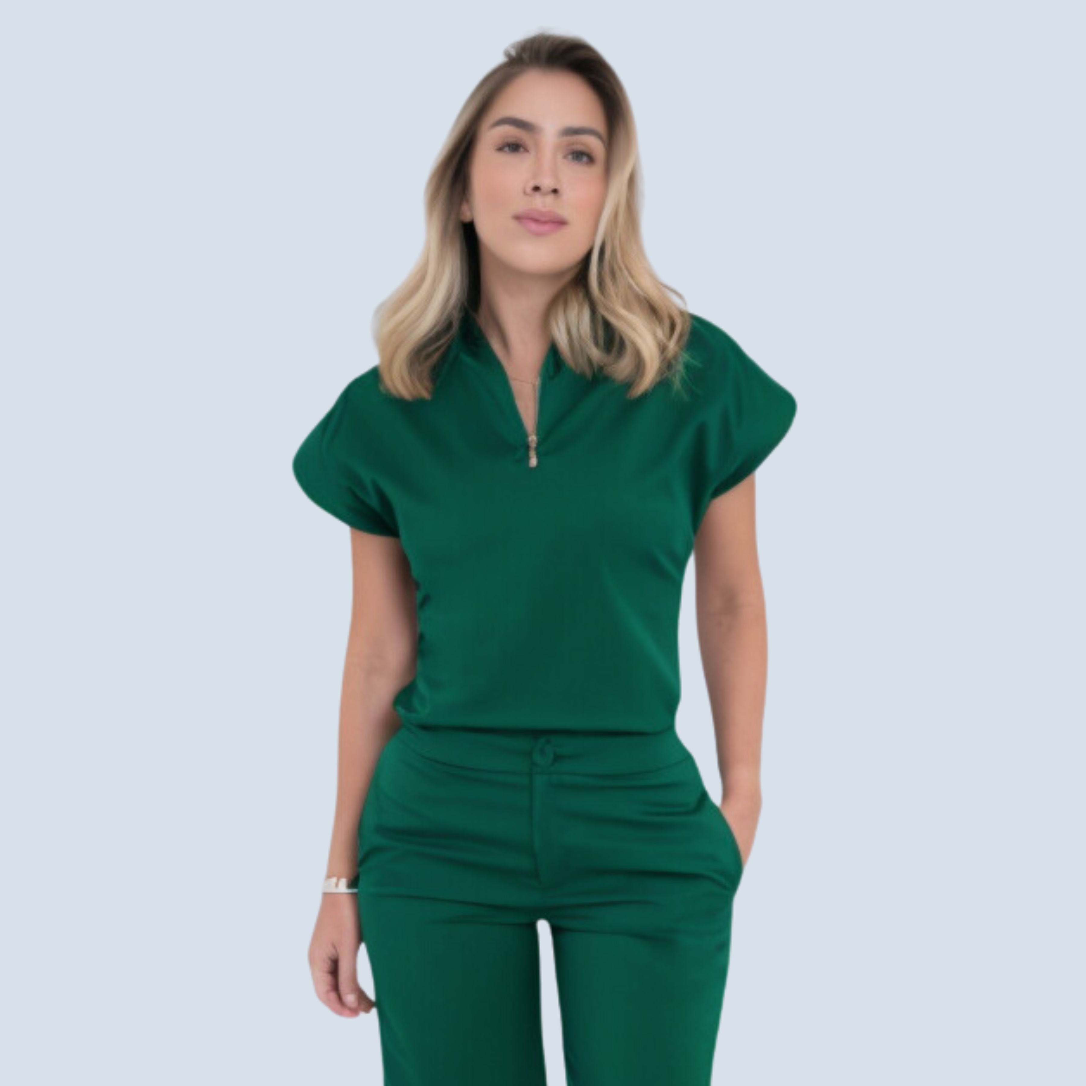 Zip-Neck Japanese Sleeves Scrub Top