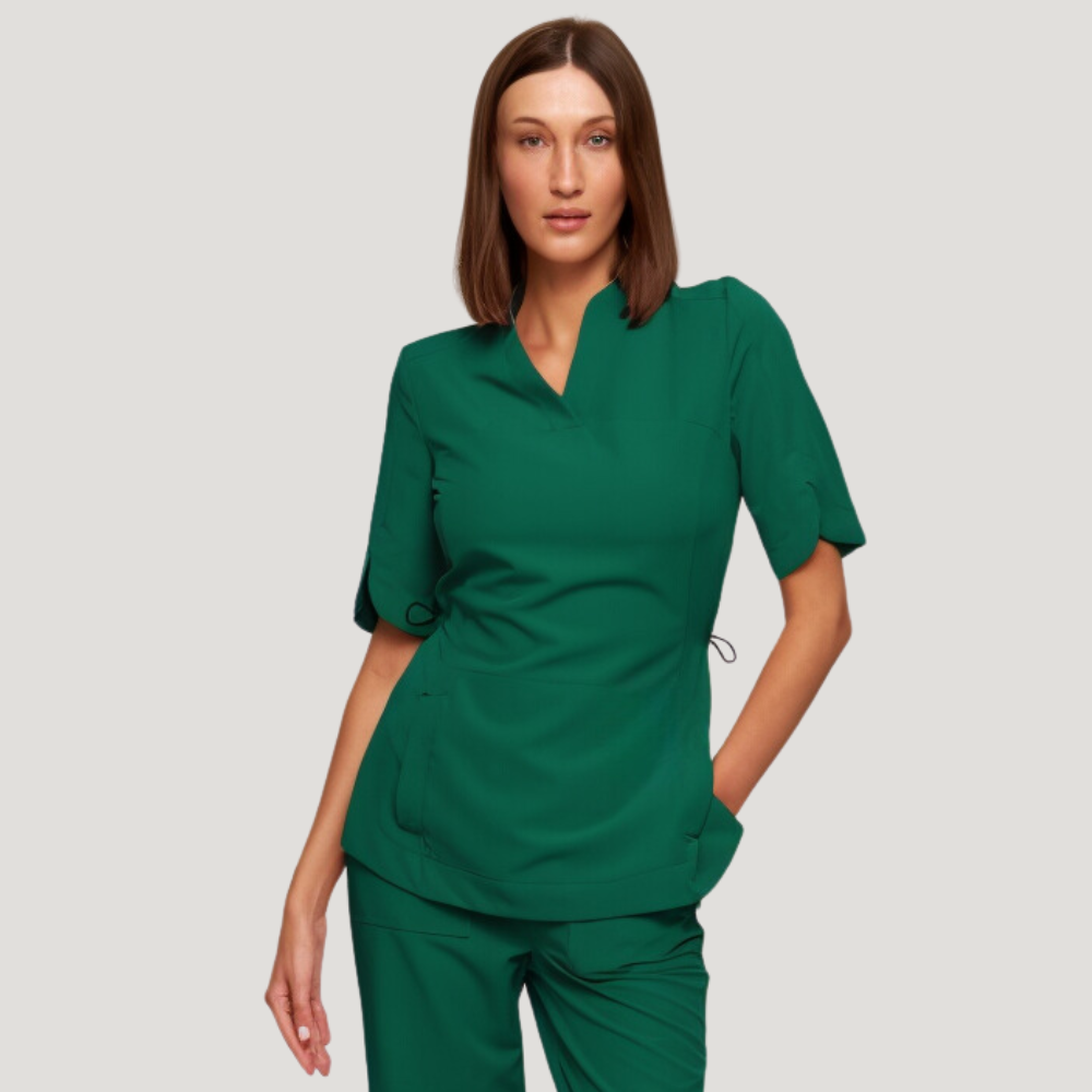 Women's Flower Petals Sleeves Kangaroo Pocket Scrub Top