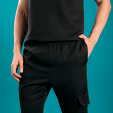 Men's Elastic Waistband Side Pockets Scrub Pant