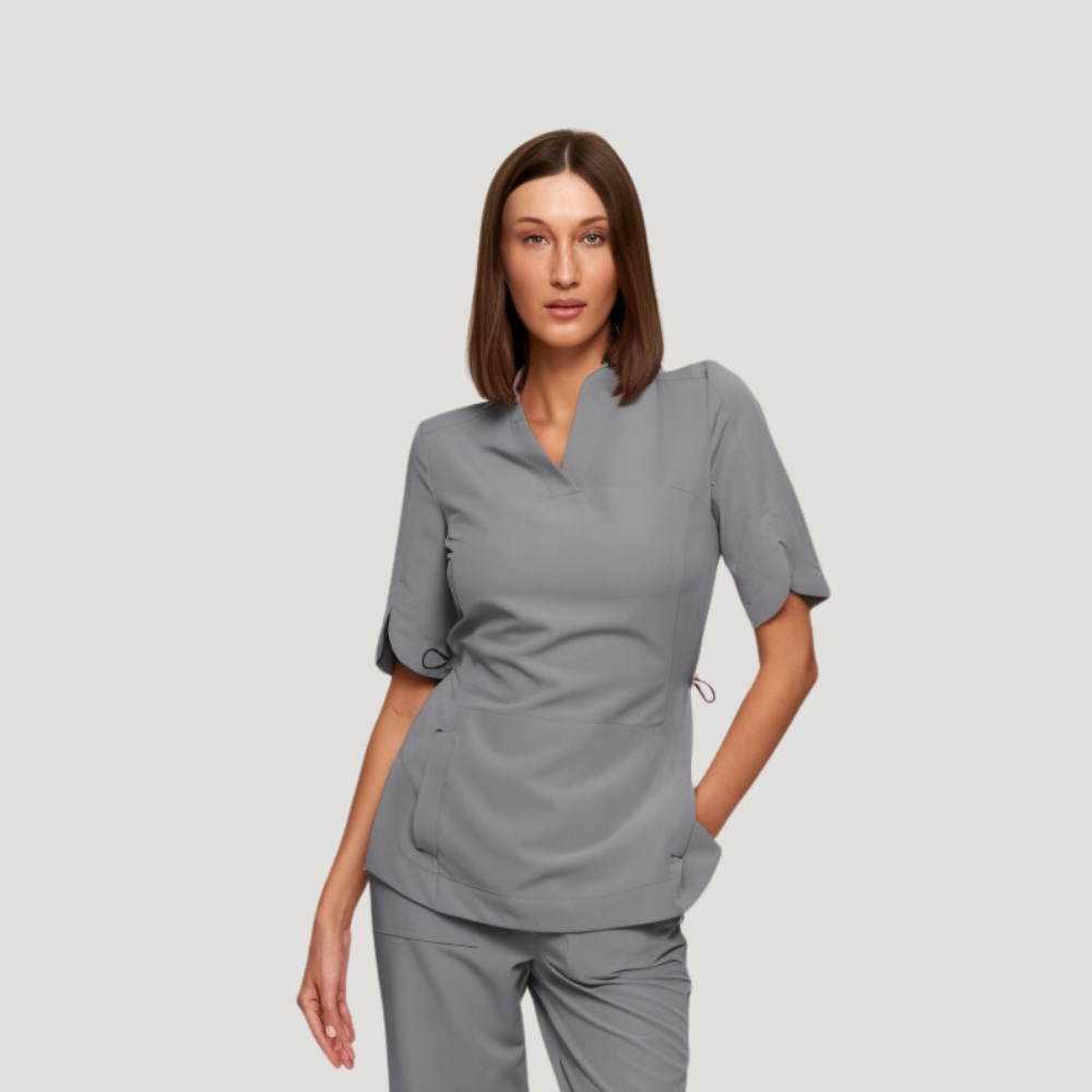 Women's Flower Petals Sleeves Kangaroo Pocket Scrub Top