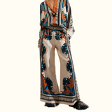 Bohemian Style Stand Collar Irregular Top Wide Leg Pant Set