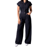 Women's Wide Leg Scrub Jumpsuit With Front Tucks