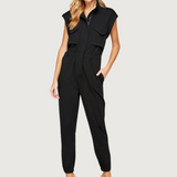 Women's High Neck Folded Sleeves with Epaulettes Jumpsuit