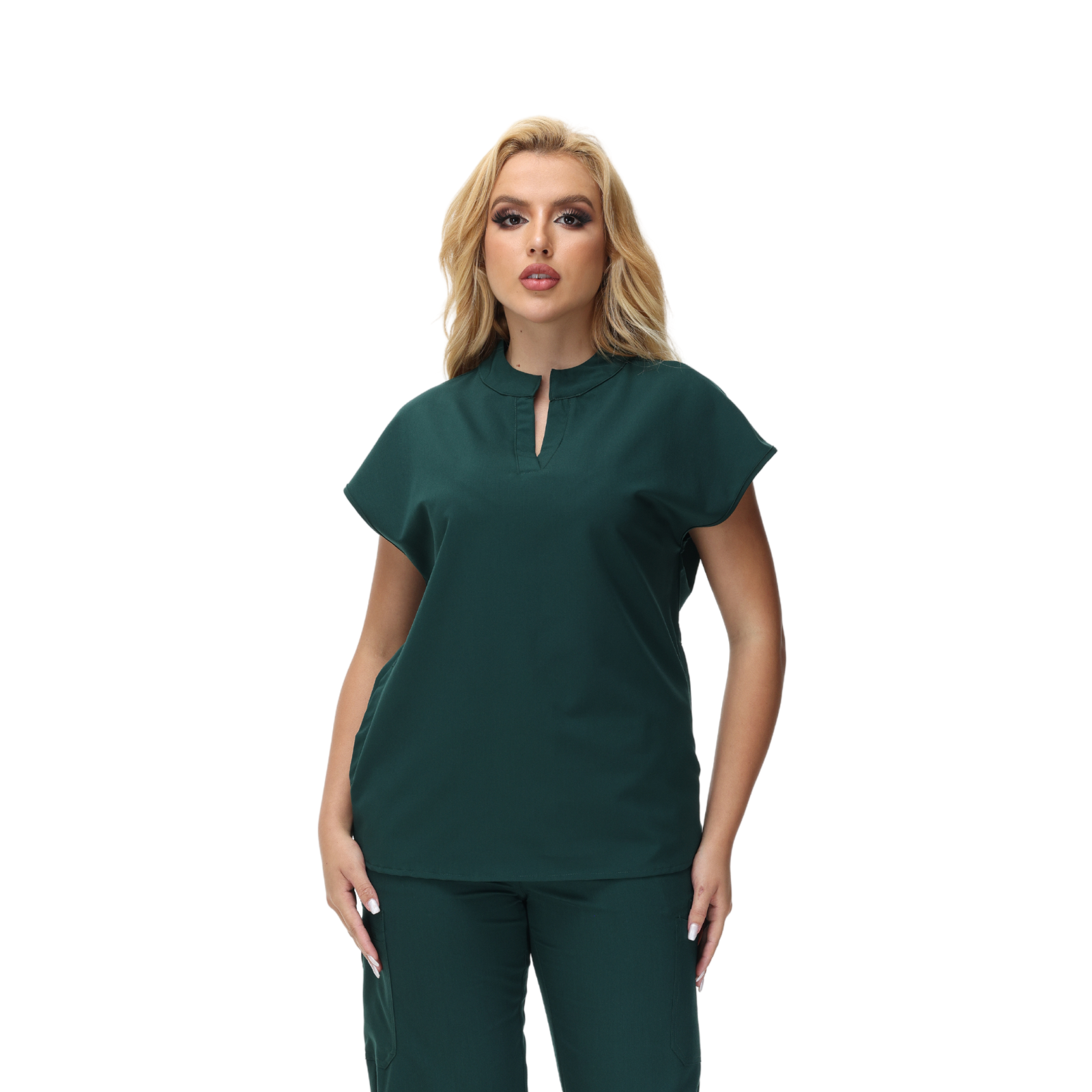 Angela Mandarin Collar Scrub Top with expansive fit and stylish design.