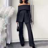 Off-shoulder Slim Fit Top and Flared Pants Set