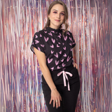 Women's Loose Fit Mandarin Collar Printed Scrub Top