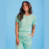 Women's Round-neck Scrub Top With Distinctive Sleeves