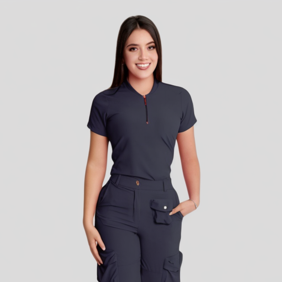 Women's Simple Zip Collar Scrub Top