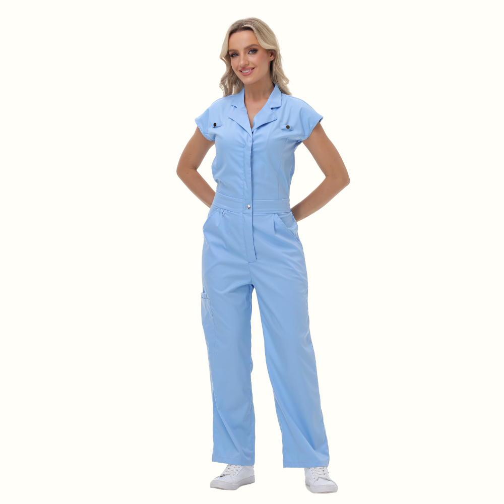 Women's Wide Leg SCcrub Jumpsuit With Front Tucks