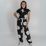 Women's Printed Style Mandarin Collar Long Flared Cut Jumpsuit