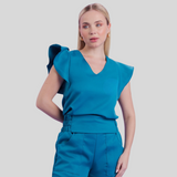 Women's V-Neck Ruffle Sleeve Scrub Top